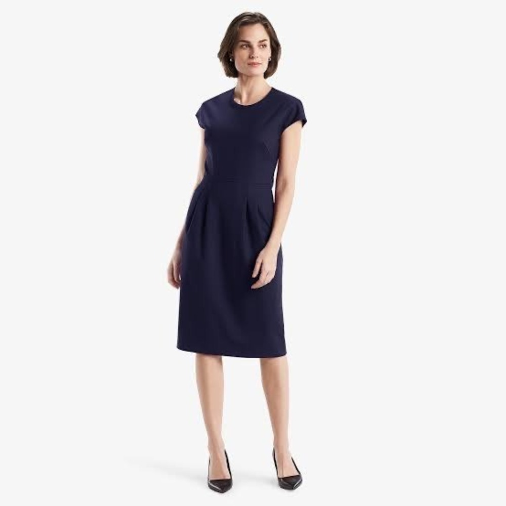 MM.LaFleur Etsuko Sheath Dress Women 12 Purple Good Wool Blend Cap Sleeve Pocket